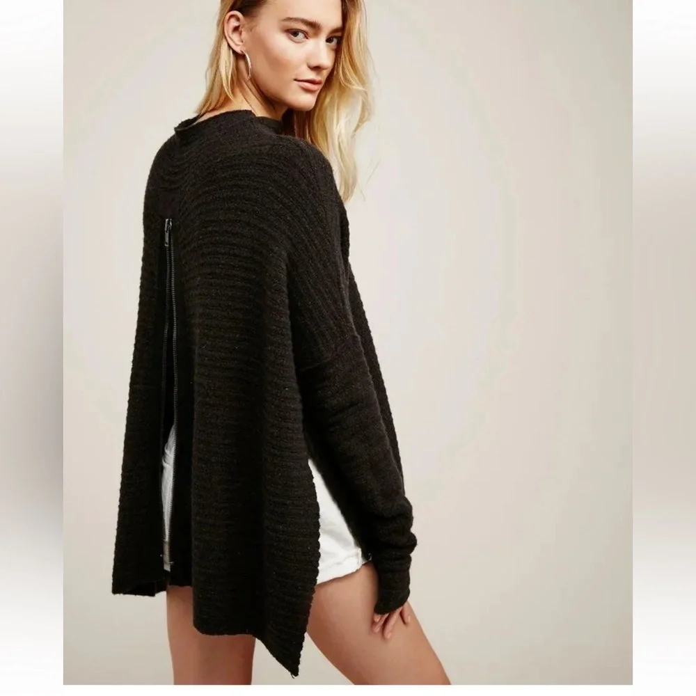 Free People Arctic Fox Sweater XS charcoal wool blend zipper oversized - Picture 3 of 14